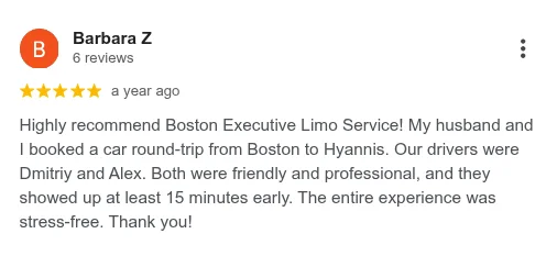 Boston Executive Limo Service. Google reviews