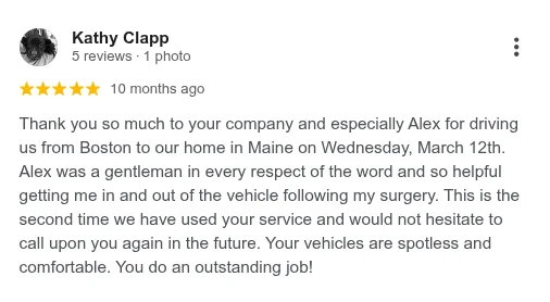 Boston Executive Limo Service. Google reviews
