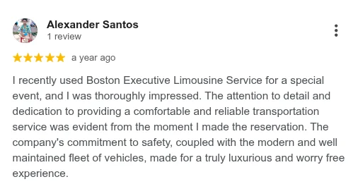 Boston Executive Limo Service. Google reviews